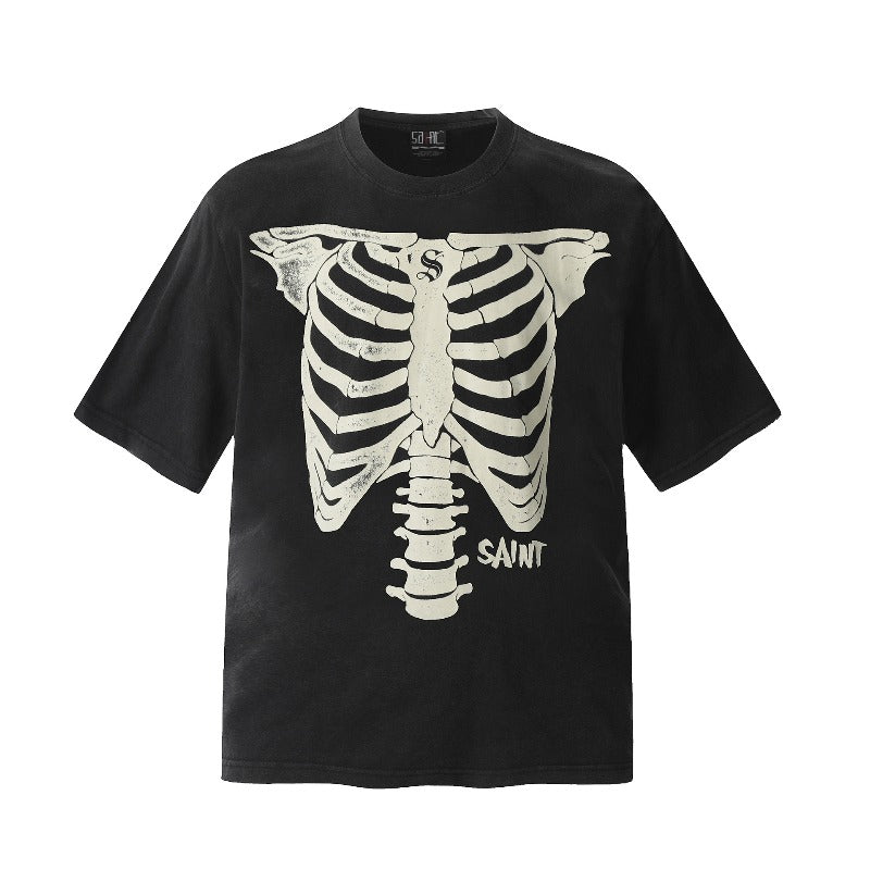 saint m t shirts s.m. skeleton letter graphic crew neck short sleeve pullover