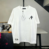 Ch hip-hop t shirts ch croo short-sleeved horseshoe sanskrit cross logo leather embroiderloose round neck