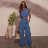 Women's pants: european and american style, autumn/winter hot seller, amazon bestseller, casual & unique denim bandeau top & braided rope wide-leg pants set