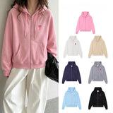 Ami aheoine hooded zipper heartembroiderloosefall and wintersweatshirtcouplepure cotton hoodie