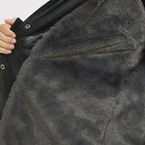Women Leather Jacket Autumn and Winter Fur Collar Waistband Mid-Length Thick Fur Coat