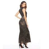 Women Evening Gown Sexy V-neck Geometric Stripes Sequins Dress