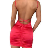 Women Dresses Sexy Suspenders Backless Sheath Dress Evening Gown (Bla0420)