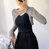 Women Sweater Knitwear Spring round Neck Irregular Smock Top Short-Sleeved T-shirt