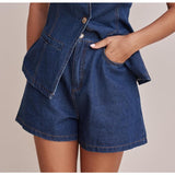 Women's pants: spring/summer amazon independent store fashion sleeveless cinched waist high-waisted loose denim shorts set (us/eu style)