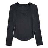 Women T Shirt Slim-Fit Long-Sleeved U-Neck Bottoming Shirt