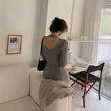 Women Maxi Dress Fall/Winter Long Sleeve Knitted Dress Slim Fit Backless Dress