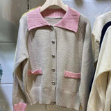 Women Knitwear Fall and Winter Lapels Sweater Loose Knitted Cardigan