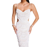 Women Dresses White Pearl Sequins Dress Party Dress Skirt (Ont0408)