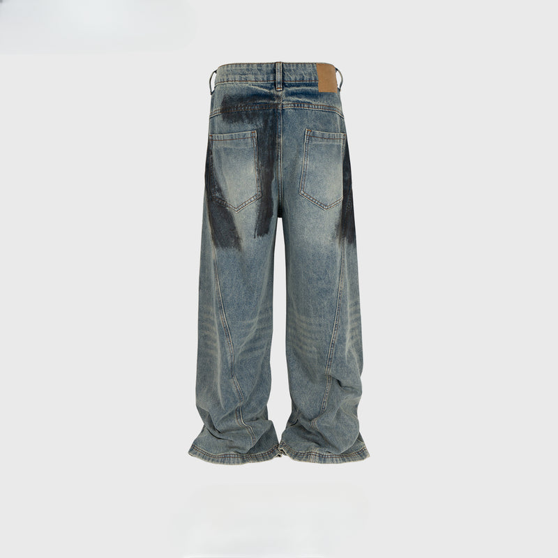 MIJKO Mens Vintage Pants MIJKO Luckme Old Straight Wide Leg Jeans