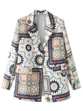 Women Suits Autumn Winter Retro Loose Printed Suit Coat Suit