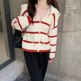 Women Knitwear Autumn and Winter Striped Sailor Collar Sweater Loose Knitted Cardigan