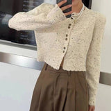 Women Knitwear Autumn Winter Retro round Neck Sweater Short Knitted Cardigan