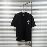 Ch hip-hop t-shirts: ch appliqué metal cross embroidery short sleeve casual american high street style