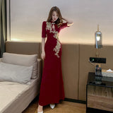 Women Maxi Dress Spring and Autumn Stand Collar Hip-Wrapped Dress Dress