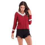 Women Knitted Sweater Autumn and Winter V-neck Women's Loose Sweater Long Sleeve Bottoming Sweater