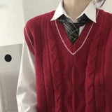 Women Knitted Pullover Knitted Vest Spring and Autumn V-neck Loose Vest Sweater