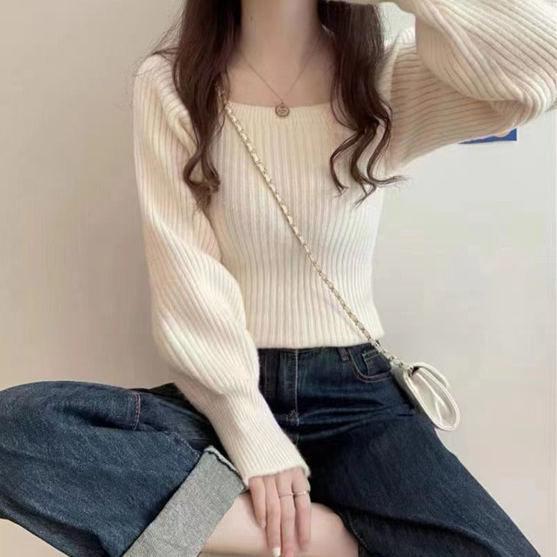 Women Knitwear Autumn and Winter Square Collar Pullover Sweater Sweater