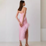 Women Dresses Pink Bandage One-Piece Dress Feather Party Dress (Ont0408)