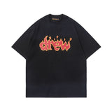 Drew house tshirt r d@ew washed & distressed flame letter crew neck pullover short sleeve
