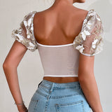 Women Party Tops Halter Perspective Butterfly Embroidered Suspender Mesh Vest