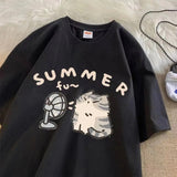 2024 Summer Fan Cat and Women Pure Cotton T-Shirt