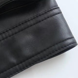 Women Leather Jacket Autumn Locomotive Jacket Mid-Length Retro Oversize Baggy Coat