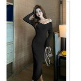 Women Maxi Dress Autumn Winter Sexy Long Sleeve Slim Knit Long Dress