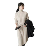 Women Maxi Dress Autumn Winter Retro Turtleneck Knitting Dress