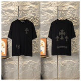 Ch hip-hop t shirts spring and summer ch short-sleeved couple heavy industry beaded cross short-sleeved t-shirt high street