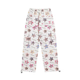 Men Sweatpants Full Printed Five-Pointed Star Cat Printing Casual Trousers Loose Cargo Pocket Straight-Leg Trousers