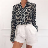 Women T-shirt Shirt Autumn Sexy Leopard Print Chiffon Shirt Women's Shirt OL