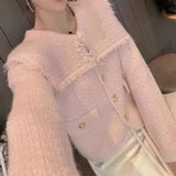 Women Knitwear Autumn Winter Retro Lapel Knitted Cardigan
