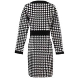 Women Maxi Dress Autumn Winter Retro Houndstooth Knitted Dress
