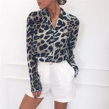 Women T-shirt Shirt Autumn Sexy Leopard Print Chiffon Shirt Women's Shirt OL
