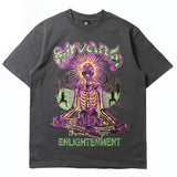 Hip-hop t-shirts: american high street style, short sleeve, skull & glow-in-the-dark letter print, relaxed fit, crew neck tee