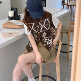 Women Knitted Cardigan Retro Crew Neck Knitted Vest