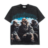 Hip-hop t shirts american retro skull soldier high street trendyloose washed retro distressed short-sleeved t-shirt