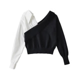 Women Sweater Knitwear off-the-Shoulder V-neck Knitwear Autumn and Winter Sweater