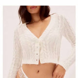 Women Sweater Knitwear V-neck Sexy Midriff-Baring Sweater Female Vintage Knitted Cardigan Short Top