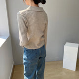 Women's Cardigan Sweater Knitted Polo Shirt Women's Long Sleeve Cardigan Top 8t8098