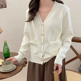 Women Knitwear Autumn and Winter Bow Pocket Sweater Loose Knitted Cardigan