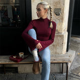 Women Knit Top round Neck Long Sleeve Spring Undershirt Sweater