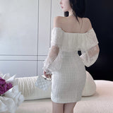 Women Maxi Dress Fall/Winter Classic Style off-the-Shoulder Lace Hip-Wrapped Dress Dress