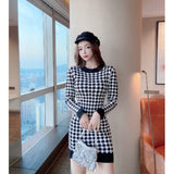 Women Maxi Dress Spring and Autumn Long Sleeve Sexy Houndstooth Dress