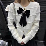 Women Knitted Cardigan round Neck Bowknot