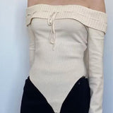 Women Sweater Knitwear Bow Lace-up Sweater Autumn Sexy Slim Fit Irregular Top