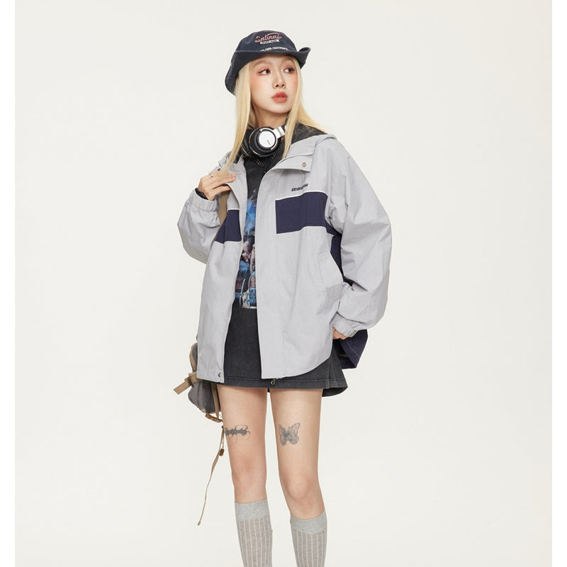 Unisex Jacket Fall Mechanical Style Shell Jacket Hooded Jacket Men and Women Baggy Coat