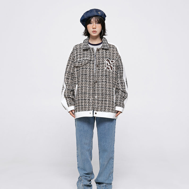 Unisex Jacket Autumn Coarse Woven Embroidered Plaid Coat