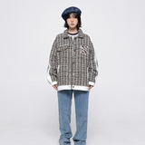 Unisex Jacket Autumn Coarse Woven Embroidered Plaid Coat